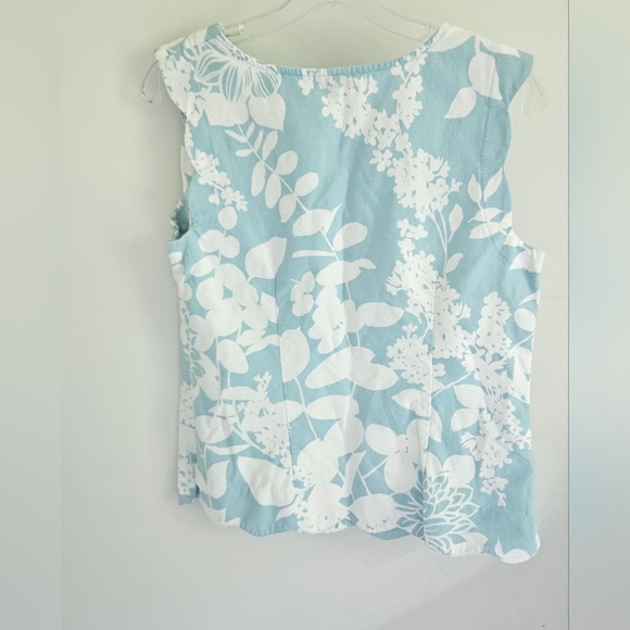 Talbots Aqua And White Floral Cotton Top - Picture 2 of 4